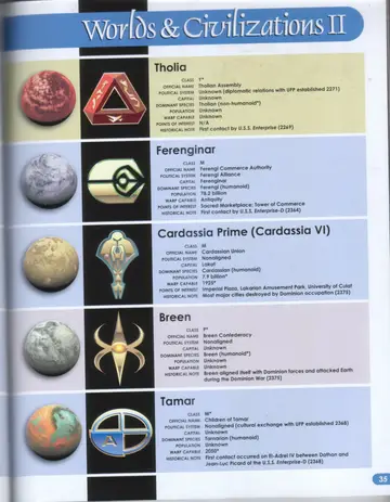 Worlds & Civilizations II: planetary portraits and emblems for Tholia, Ferenginar, Cardassia Prime, Breen, and Tamar.