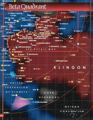 Map of the Klingon Empire (detail): the Mempa Sector and the Klingon-Federation border, marking the ancient Iconian sphere of influence (200,000 years ago), Narendra, K'T'inga, the route of V'Ger (2271), and several starbases, with a legend for the Romulan Neutral Zone (established 2160), the disputed border with the UFP (2152-2267), and the front line of the Klingon Civil War (2368).