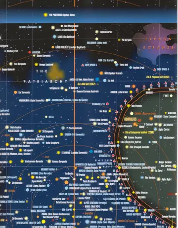 United Federation of Planets I (continued): a star map of the spinward border region, showing The Patriarchy, the Typhon Expanse, the Mutara Nebula, the Site of the Enterprise Incident (2268), and the loss of the U.S.S. Pegasus (2358), extending toward Romulus.