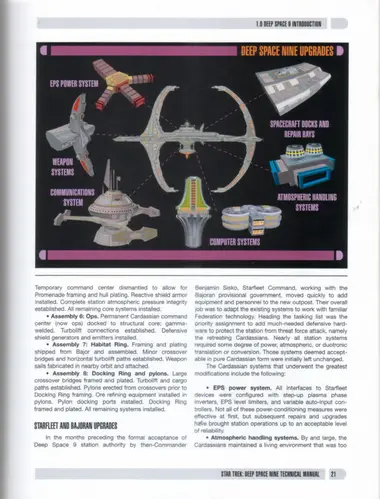 Deep Space Nine Upgrades: EPS power system, weapon systems, communications system, spacecraft docks and repair bays, atmospheric handling systems, computer systems
