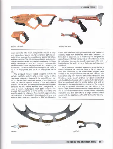Bajoran side arms; Klingon side arms; bat'leth; d'k tahg; mek'leth