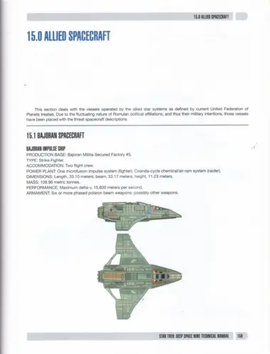 Bajoran Impulse Ship, shown in side and top views.