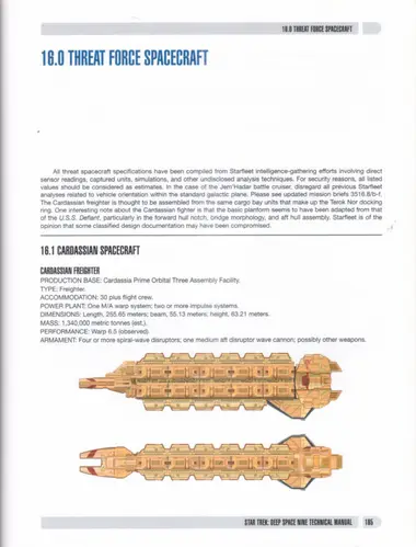 Cardassian freighter, top and bottom plan views.