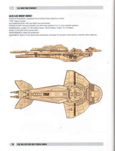 Galor-class warship (variant), side and top plan views.