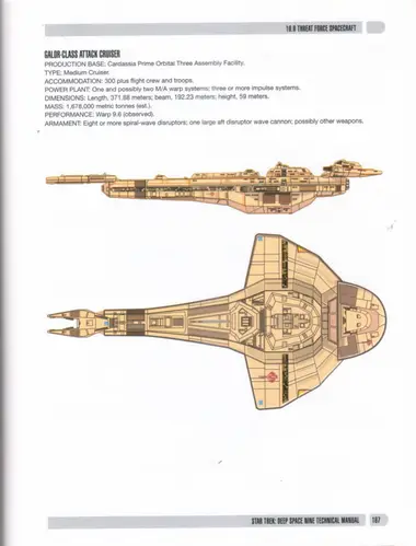 Galor-class attack cruiser, side and top plan views.