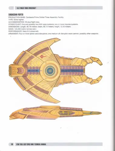 Cardassian fighter, top and side plan views.
