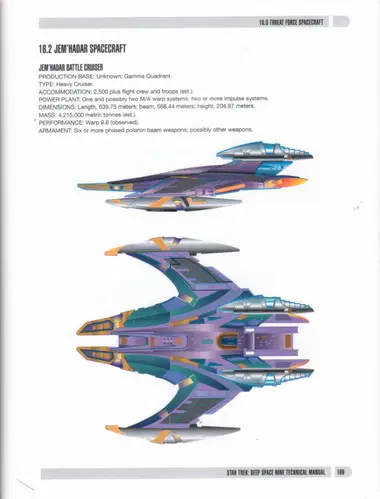 Jem'Hadar battle cruiser, side and top plan views.