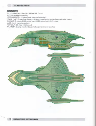 Romulan shuttle, side and top plan views.