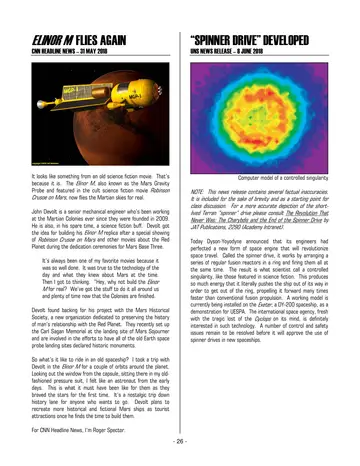The Elinor M (Mars Gravity Probe) in flight over Mars