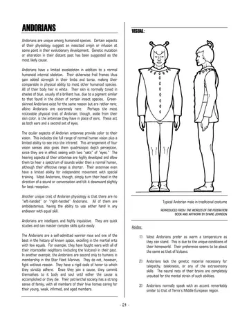 Typical Andorian male in traditional costume – reproduced from The Worlds of the Federation, book and artwork by Shane Johnson