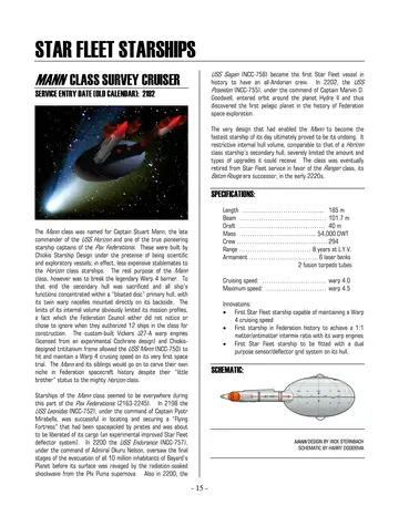 Mann class survey cruiser schematic. Mann design by Rick Sternbach; schematic by Harry Doddema.