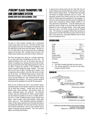 Ptolemy class transport; Al-Rashid linear warp upgrade. Ptolemy and container designs by Franz Joseph Schnaubelt; schematic by Neale Davidson.