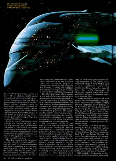 Photograph of a Romulan Warbird, captioned: "The Romulan War Bird is roughly equivalent to a Starfleet Galaxy class vessel."