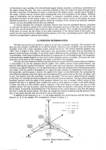 Figure 3.2 Beacon Position Location — three-dimensional coordinate diagram illustrating how beacon-to-ship distances locate a vessel within the grid.