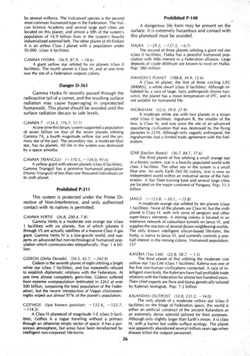 Two-column alphabetical star-system catalog, I-370 through Memory Alpha, with Prohibited notices and cross-references.