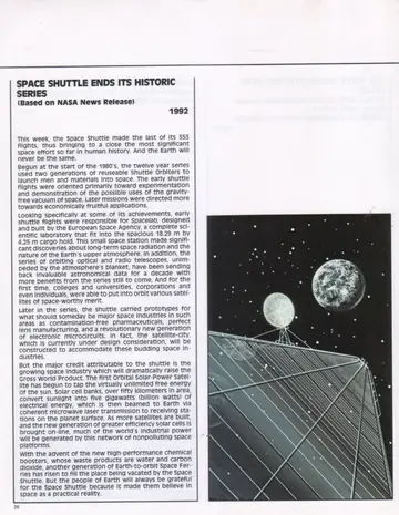 Color plate: the Space Shuttle orbiter against the backdrop of the Earth and moon.