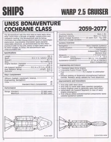 UNSS Bonaventure, Cochrane Class: plan view and elevation view technical diagrams.