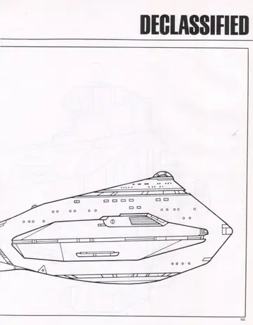 Line-drawing side view of the SF 101SW (“DECLASSIFIED”), showing its elongated wedge hull and command pod.