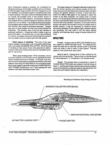Refueling and Selected High-Energy Devices -- Bussard Collector (Refueling), Main Navigational Deflector, Antimatter Loading Port, and Phaser Emitter