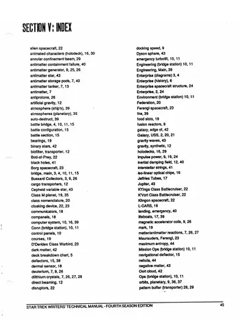 Index, alphabetical entries from alien spacecraft through Ops, with page references.